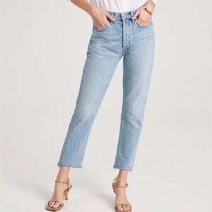 Agolde Light Wash Straight Crop Jeans Riley in Zephyr wash